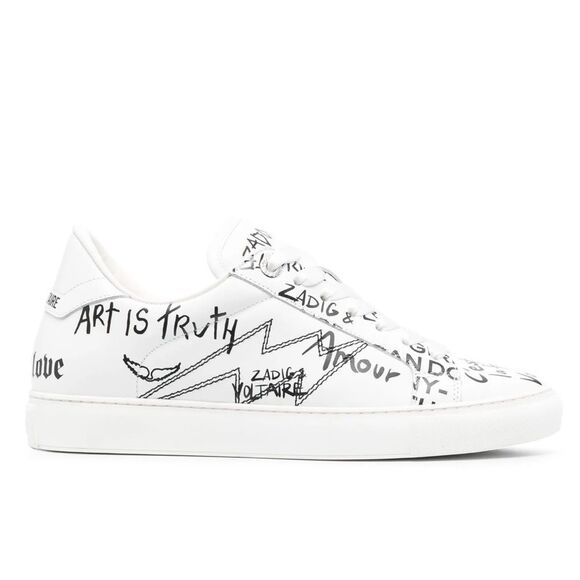 $398 Zadig&Voltaire La Flash graffiti-print sneakers NEW - Picture 1 of 12